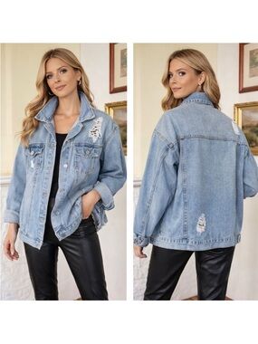 Distressed Classic Light Wash Denim Jacket